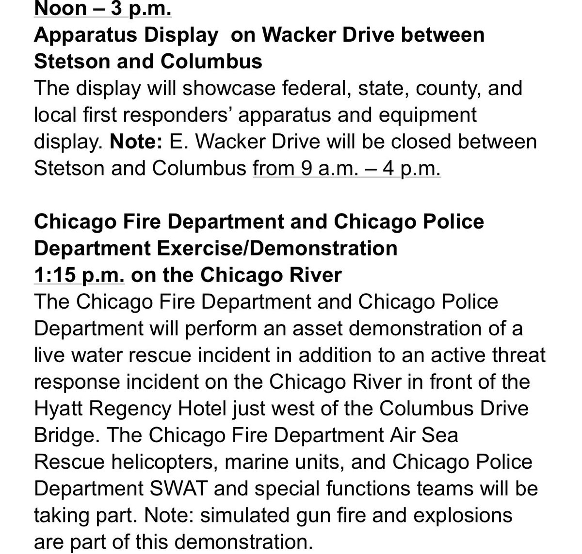 There will be repelling today on the Chicago River with closures along the river and E Wacker Drive.