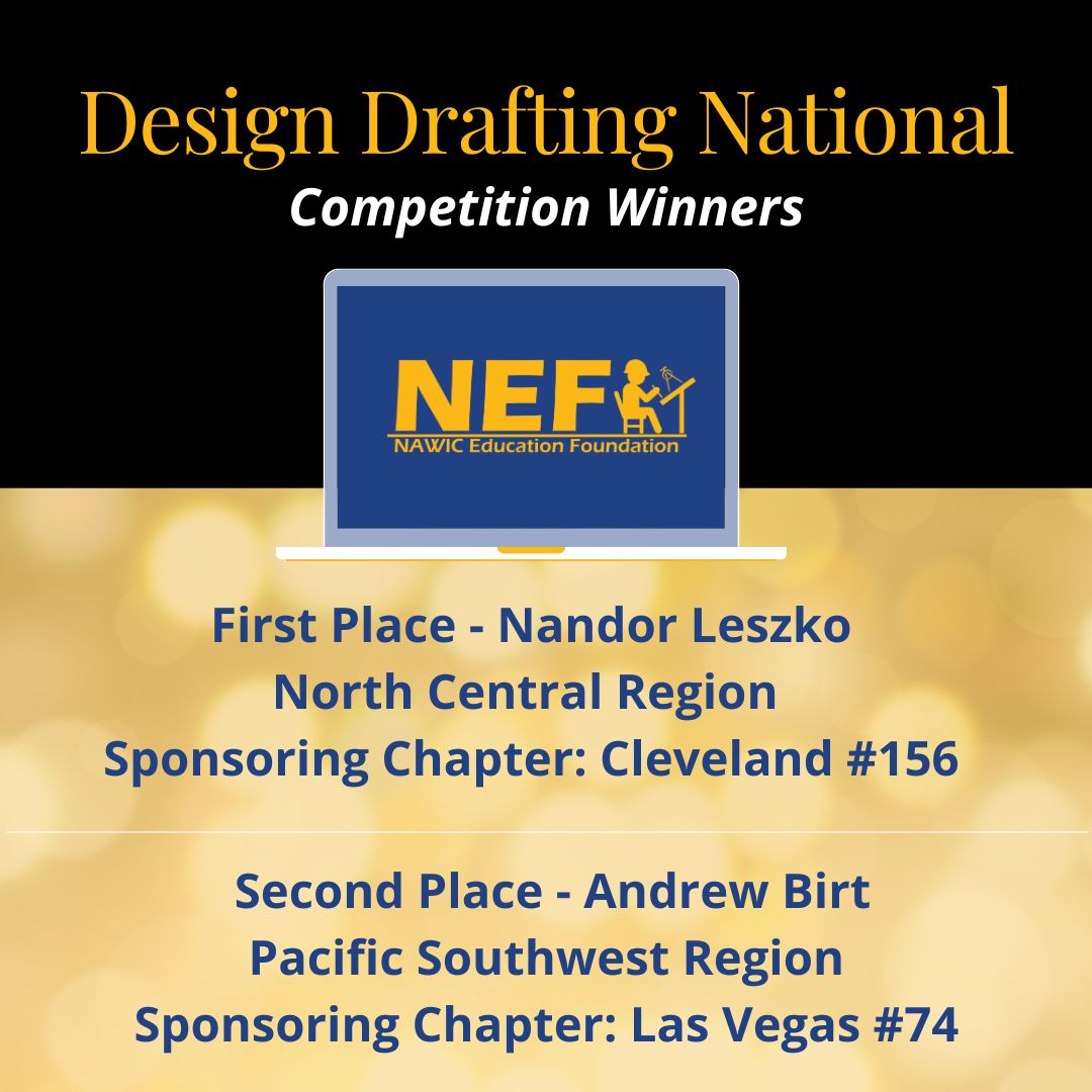 NAWICEF's tweet photo. ⭐ Congratulations to the winners of our 2023 Design Drafting Competition! ⭐ 

1st Place: Nandor Leszko
North Central Region - Cleveland #156

2nd Place: Andrew Birt
Pacific Southwest - Las Vegas #74

#constructionindustry #ConstructionCourses #Education #CareerAdvancement #NEF https://t.co/Pao36sJwTH
