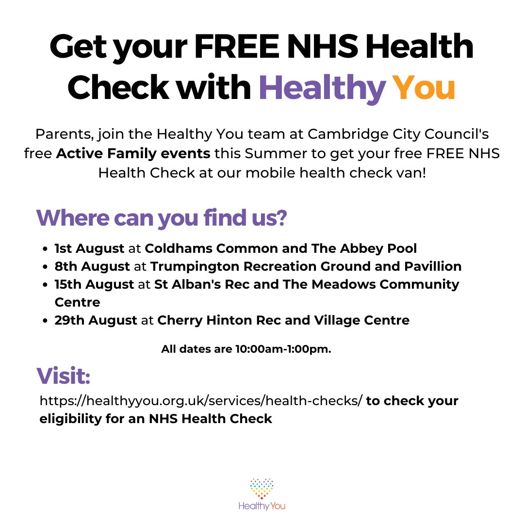 Mobile health checks available from 4 locations this August: #healthyyou #healthchecks