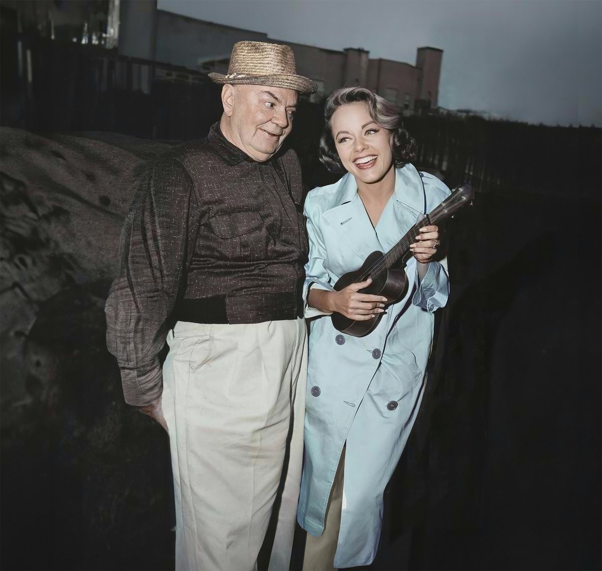 With the beautiful Terry Moore. At the time this photo was taken in 1960, she was appearing in the movie 'Platinum High School' with Mickey Rooney. With only a bit-part in the film, Cliff is aged 65 years old here.