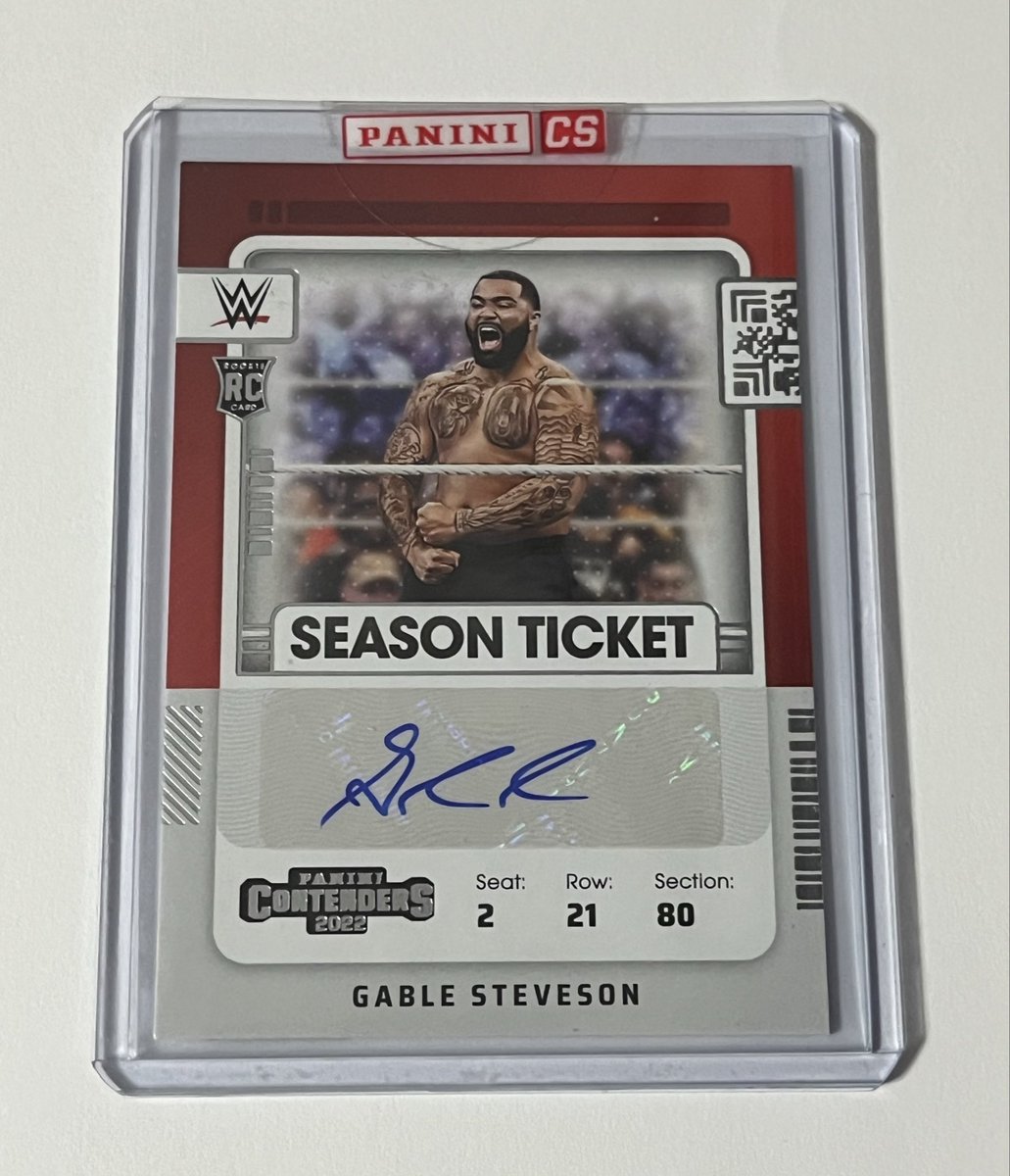 Seems like a good time to show this off. 

— 2022 Panini Chronicles Gable Steveson season ticket RC auto 

#wrestlingcardwednesday #gablesteveson #minnesotawrestling #olympicgoldmedalist #usawrestling #wwecards #wrestlingcards #whodoyoucollect