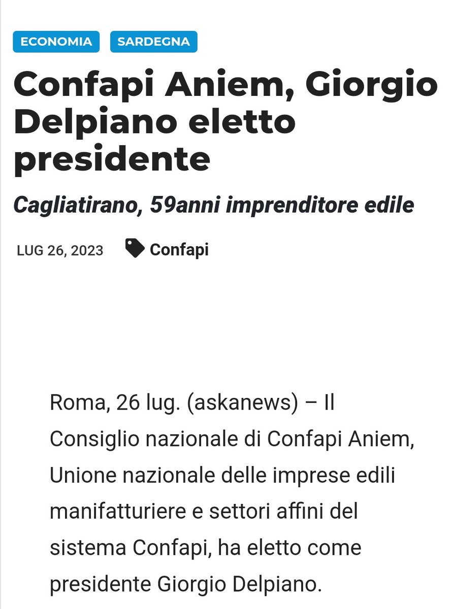 Enzo Pelle, SG Filca: "Complimenti da parte di tutta la Filca e auguri sinceri di buon lavoro a Giorgio Delpiano, eletto presidente Confapi Aniem. L'organizzazione che è stato chiamato a guidare resta un nostro interlocutore importante per disegnare insieme il futuro del settore"