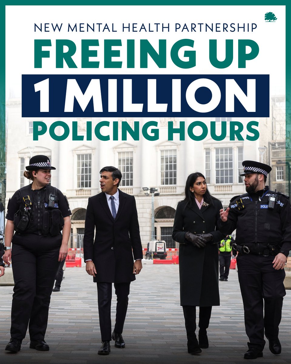 Conservatives's tweet image. ⏱ More police time to respond to local crime - by ensuring health professionals respond to mental health crises, not officers