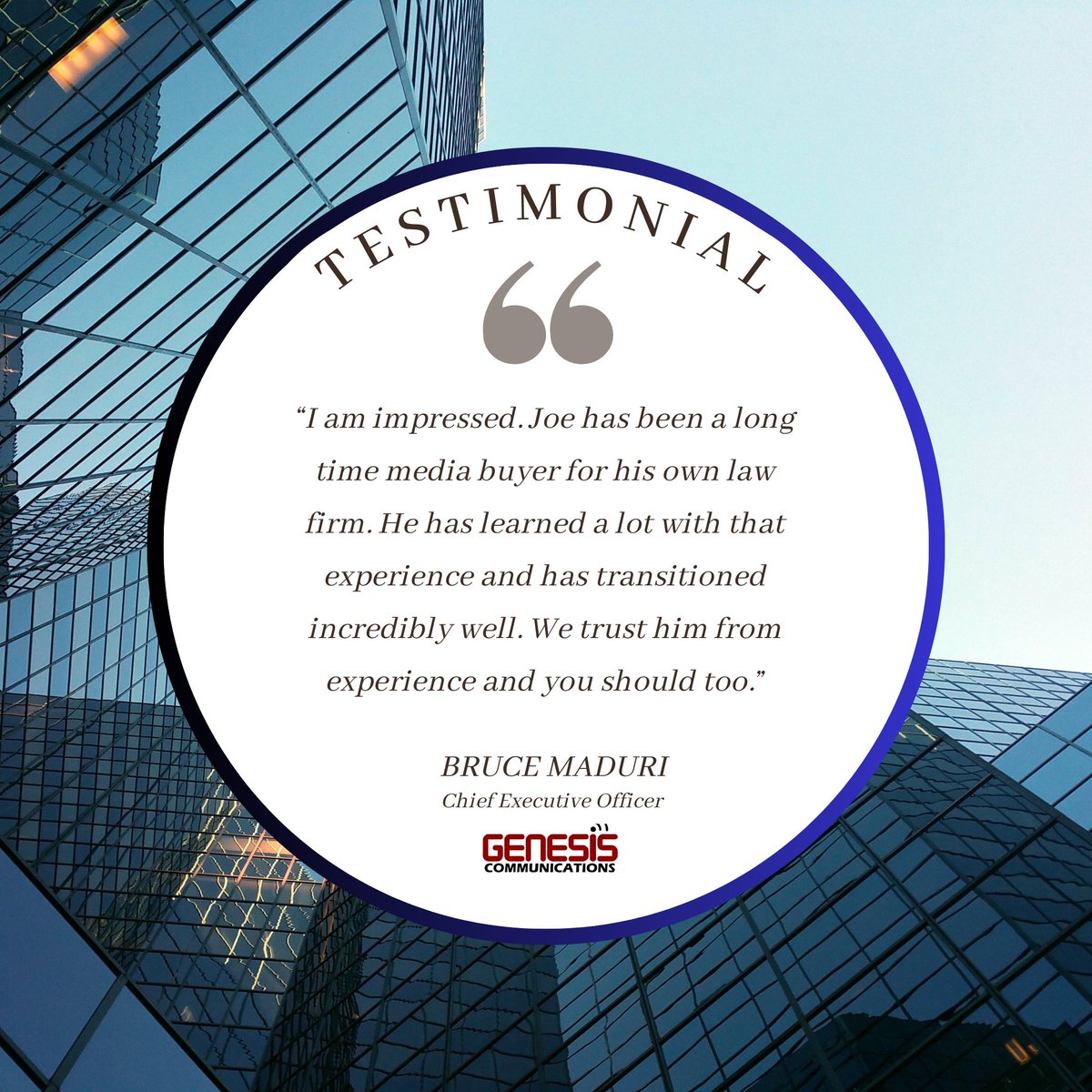 We've been working with Genesis Communications, who had a great experience with our company. Here's what Bruce Maduri, Chief Executive Officer of iGenesis Communications had to say.

#NetworkPartner #Partnership #HappyClient #SatisfiedCustomer #TestimonialTuesday #ClientLove