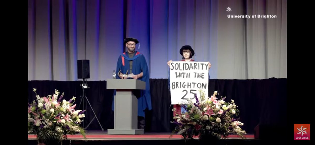 This went out on my University’s graduation live stream today. The poster refers to the planned compulsory redundancies at Brighton. So proud of my students! #savebrightonuni #BoycottBrightonUni