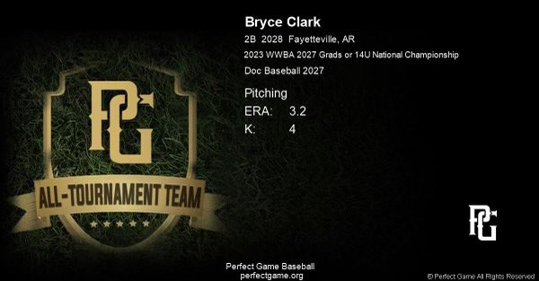 Bryce Clark (@bryce_clark28) on Twitter photo Made the WWBA all tournament team. Thank you <a href="/DNAofChampions/">DOC Sports Performance LLC</a> for giving me the opportunity to come play with y’all! <a href="/JRBoling2/">Timmys X</a> <a href="/PBR_Arkansas/">Brian Walker</a> Made the WWBA all tournament team. Thank you <a href="/DNAofChampions/">DOC Sports Performance LLC</a> for giving me the opportunity to come play with y’all! <a href="/JRBoling2/">Timmys X</a> <a href="/PBR_Arkansas/">Brian Walker</a>