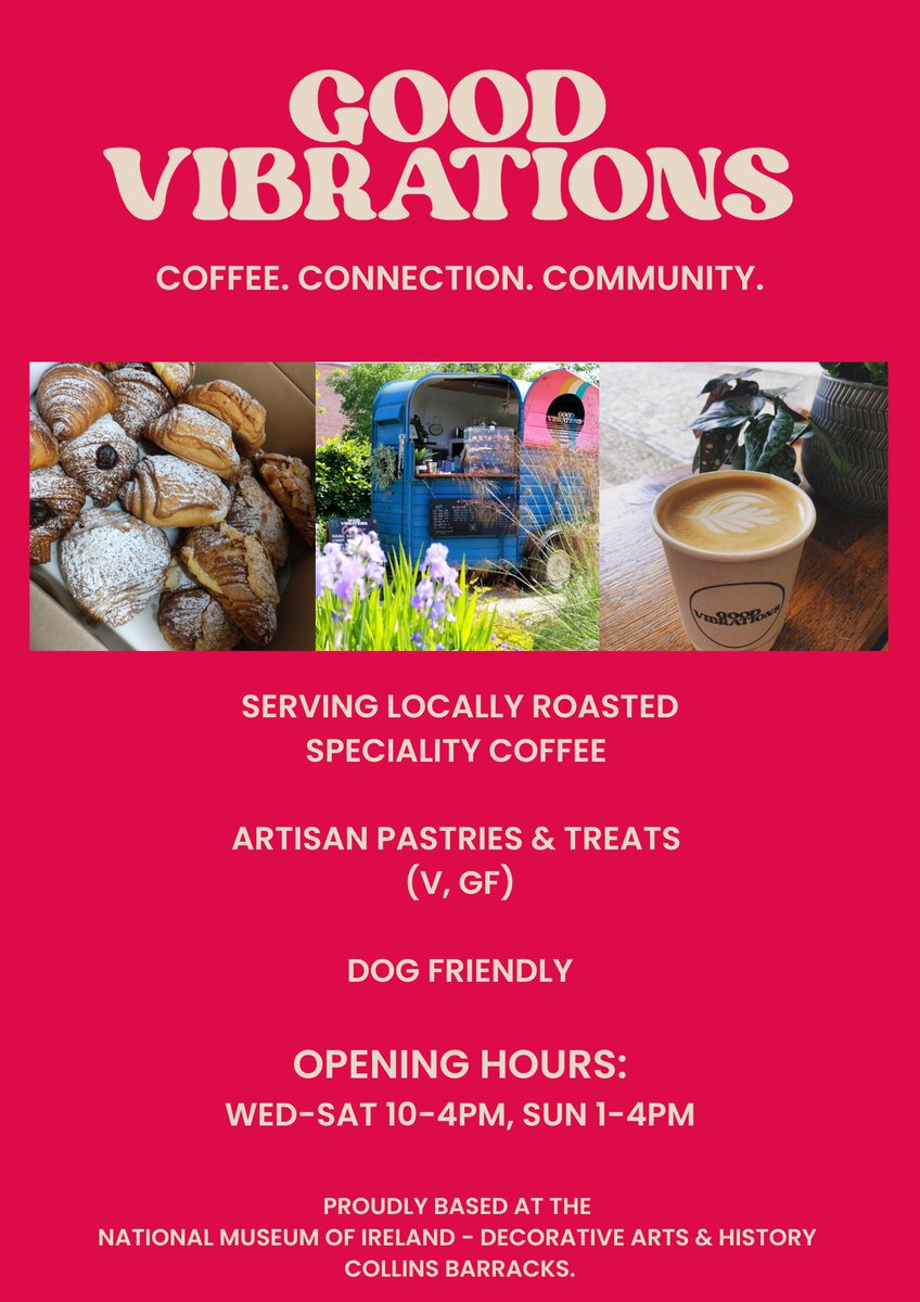 NMIreland's tweet photo. We're so happy to welcome @GV_Coffee coffee truck which has opened today at NMI- Decorative Arts &amp; History, Collins Barracks.
Drop by Collins Barracks and fuel your museum adventure with locally roasted coffee &amp; locally baked pastries.
https://t.co/ZI5cCAP2jr https://t.co/Bfp54r8O18