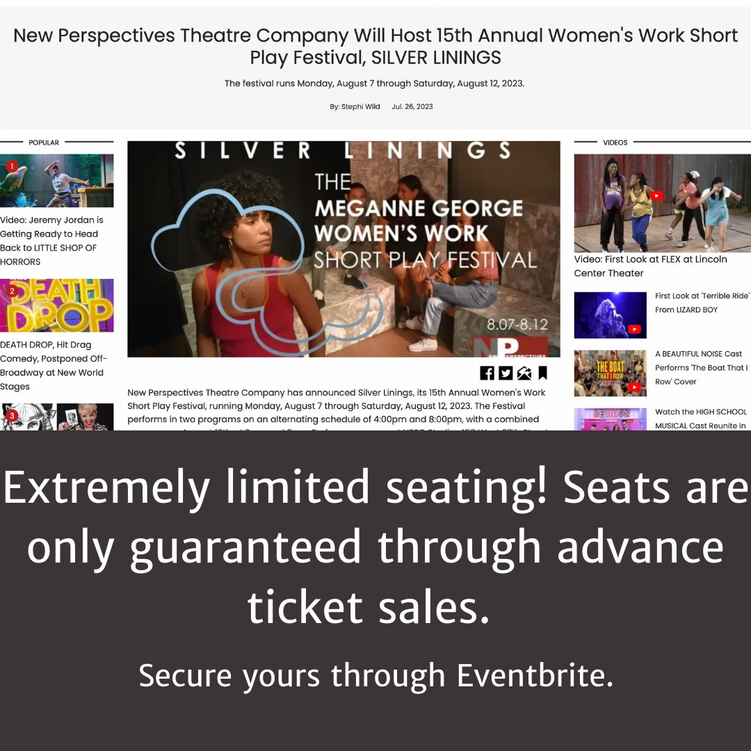 Shoutout to BroadwayWorld for posting about our upcoming Meganne George Women's Work Short Play Festival, SILVER LININGS. 

Purchase your tickets and read about the festival here: newperspectivestheatre.org/current-progra…