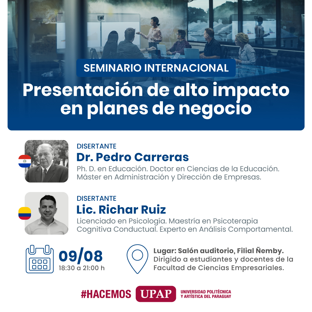 La Filial Ñemby invita al Seminario Internacional “Presentación de alto impacto en planes de negocio”. Tiene como objetivo la promoción de actitudes de liderazgo colaborativo y herramientas tecnológicas disponibles. Más detalles: n9.cl/jro9u. #HACEMOS