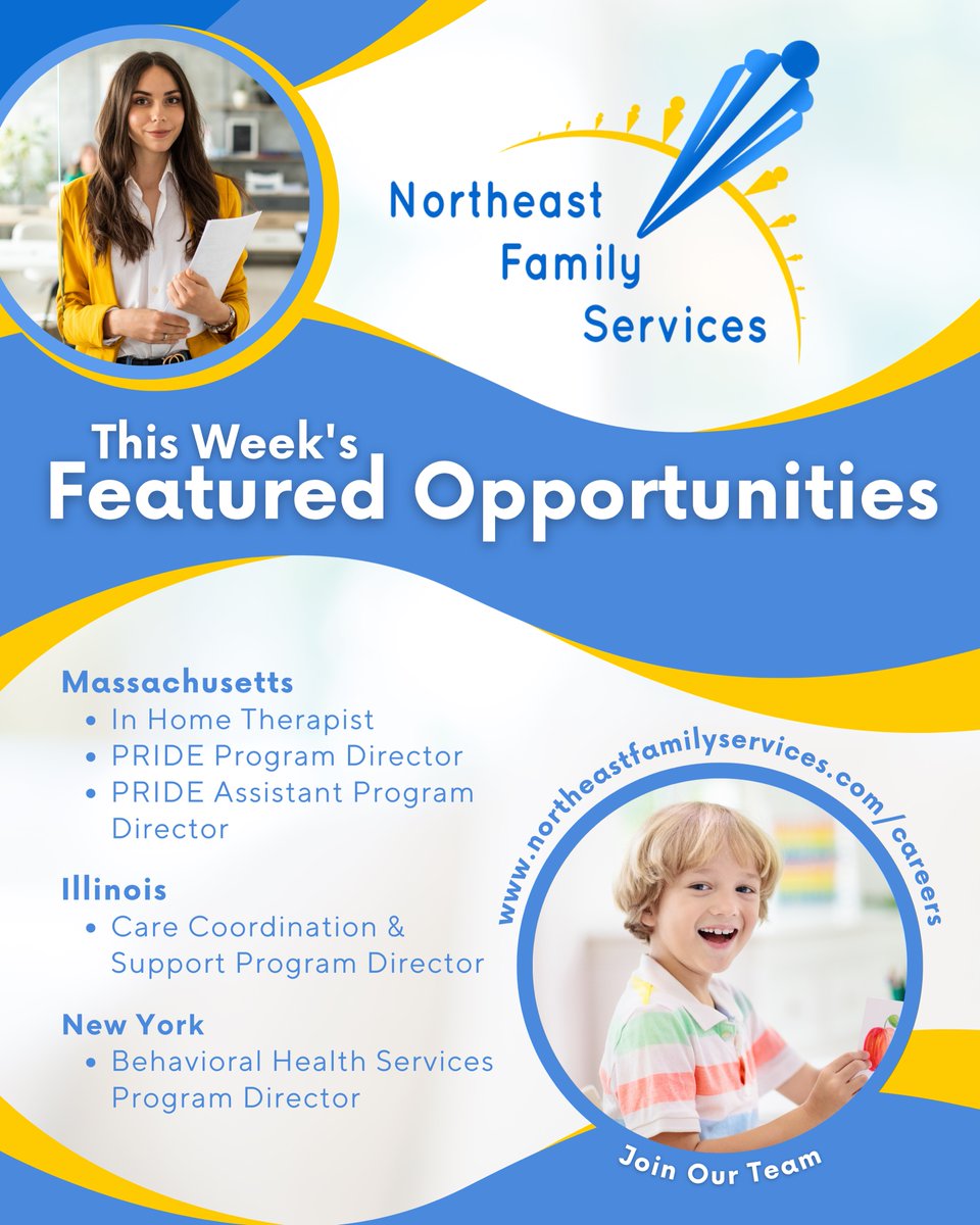 We’re #hiring in #Massachusetts, #Illinois, and #NewYork. #Apply: northeastfamilyservices.com/careers
#NortheastFamilyServices #NFSWhereQualityMatters #ApplyToday #JoinOurTeam #MAJobs #NYJobs #ILJobs #HiringMassachusetts #HiringNewYork #HiringIllinois #HiringMA #HiringNY #HiringIL #HiringNow