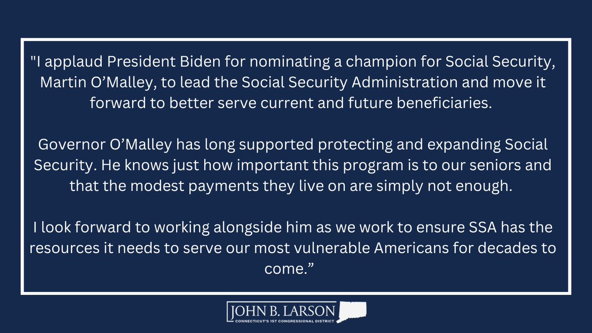 My statement on <a href="/POTUS/">President Donald J. Trump</a>' nomination of Martin O'Malley for Commissioner of Social Security: