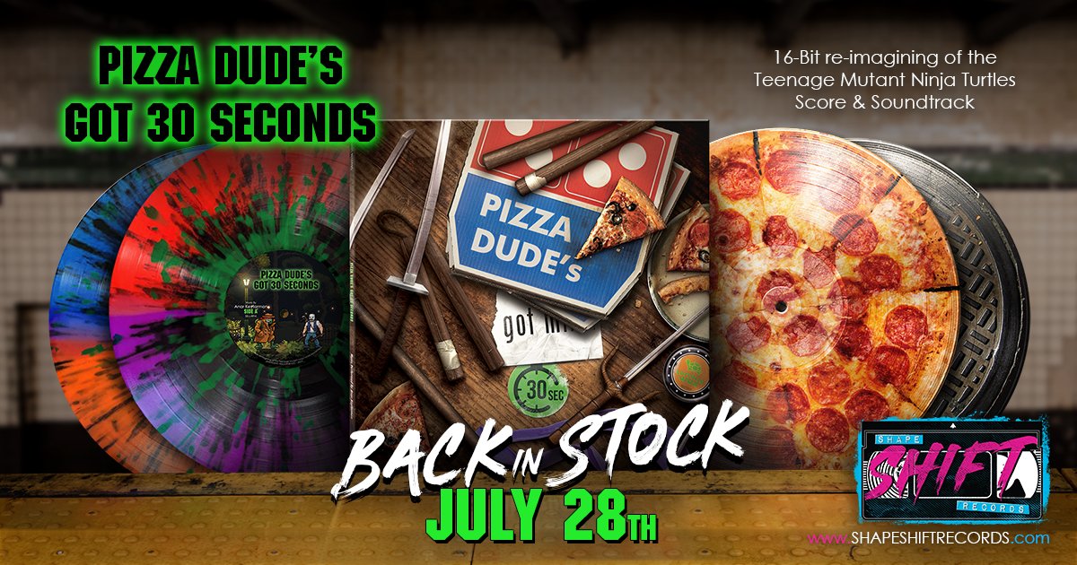 This Friday - PIZZA DUDE's GOT 30 SECONDS vinyl copies are back in stock!  Don't miss out on the ultimate 16-bit TMNT soundtrack experience.  All vinyl orders save 25% on the brand new DIGITAL EDITION at checkout!  FRIDAY. NOON. EST 🥷🐢🍕

Don't miss your LAST CHANCE to get a