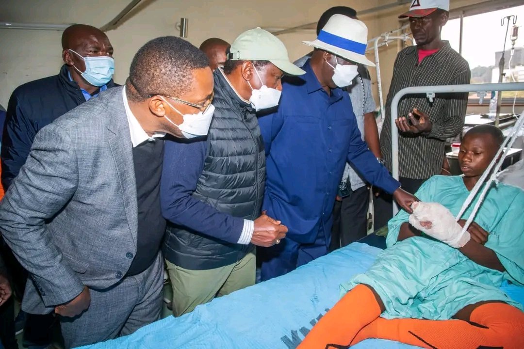 usawa_party's tweet photo. USAWA Party Leader and Azimio Co- Principal H.E @ItsMwangiWaIria  joined Azimio Leader H.E. Rt Hon. @RailaOdinga and Wiper Boss H.E. @skmusyoka      to pay a visit to victims of police brutality receiving treatment in various hospitals. WE SHALL OVERCOME! https://t.co/v5ohNFdNyb