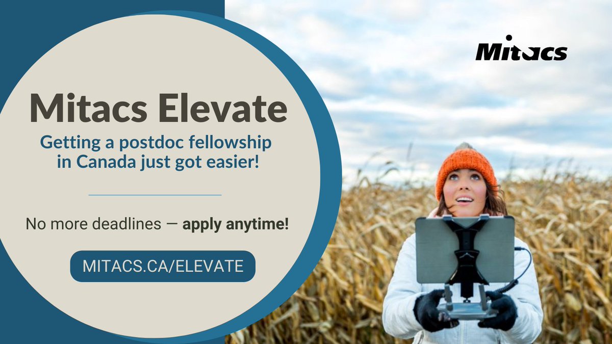 MitacsCanada's tweet photo. Don't miss out on this opportunity! https://t.co/UKmoztEWQm

#Postdocs get an award worth $60,000 a year plus exclusive professional development curriculum and proposal support with a Mitacs advisor. 

#FellowshipOpportunity #ApplyNow #MitacsElevate https://t.co/agFrqfdjTf