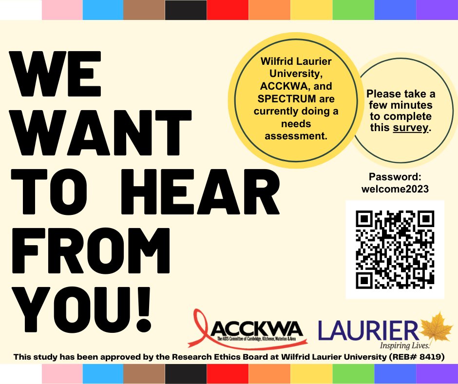 If you haven't yet had a chance to complete the 2SLGBTQIA+ needs assessment survey please take some time to do so. The info we gather will be extremely helpful to <a href="/AIDSCKW/">ACCKWA</a> &amp; Spectrum. Note, there is now a password required. It's on the image in this post. bit.ly/44IdwNW