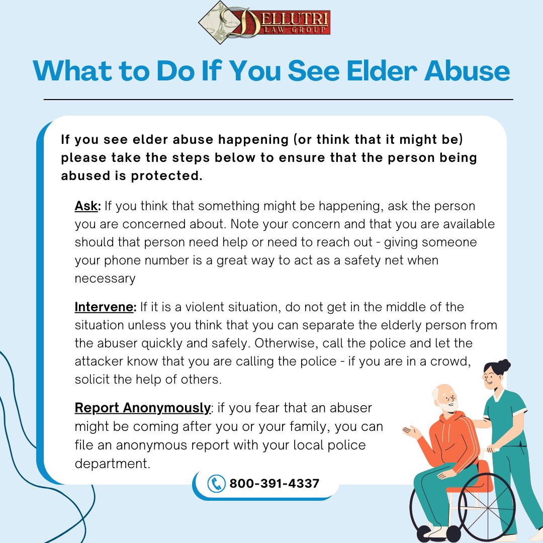 ____
Dellutri Law Group
888-889-8899

#DellutriLawGroup #DLG #ElderAbuse #ElderlyAbuse #Grandparents #Grandparent #Grandma #Grandpa #Abuse #Report #ReportAbuse #Hospital #Finances #FinancialExploitation #Police #Americans #Retirement #NursingHome #Senior #SeniorCitizens