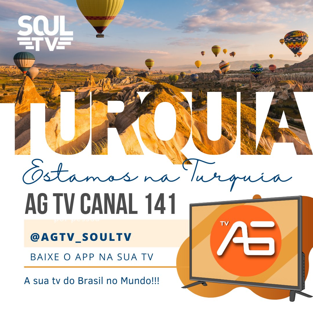 agtv_soultv's tweet photo. AG TV CANAL 141 / SOUL TV APP
.
Chegamos na Turquia !!!!
.
Baixe o app da Soul Tv na sua TV Smart LG ou Samsung e assista mais de 180 canais gratuitos.
Baixe o app no seu celular ios ou android e assista de onde estiver, você também pode espelhar com o Chromecast. https://t.co/eVOxkg3MKe