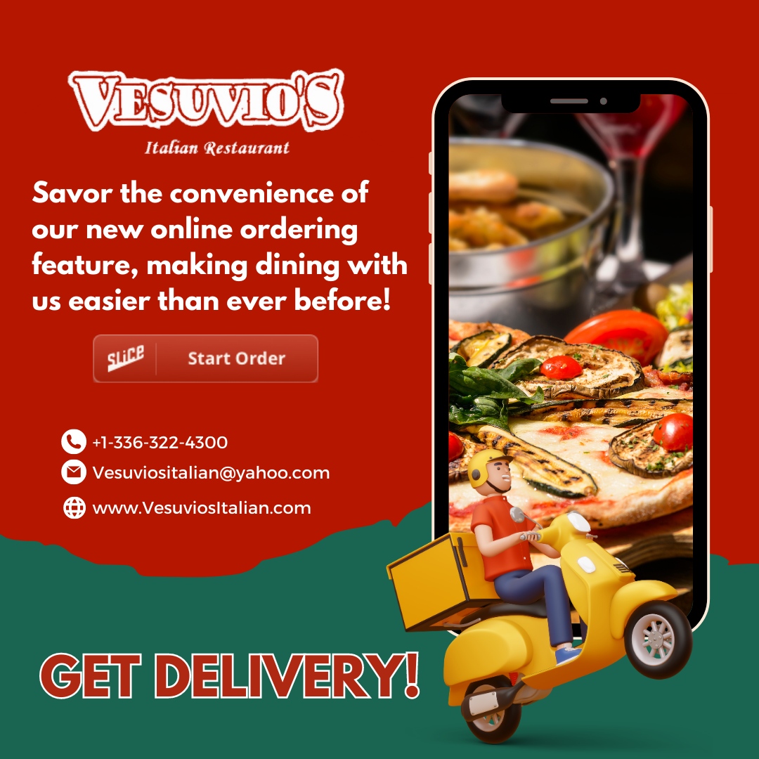 Savor the convenience of our new online ordering feature, making dining with us easier than ever before! 

Simply place your order from the comfort of your home and get ready to enjoy our mouthwatering dishes. 📱🍽️ 

#OnlineOrdering #ConvenientDining 
...?vesuviositalian.com