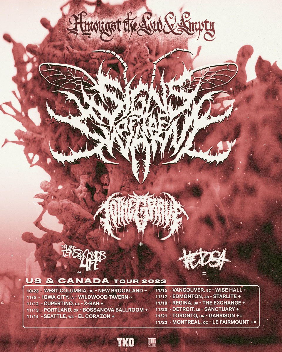Signs of the Swarm (@signsoftheswarm) on Twitter photo 🇨🇦+🇺🇸! Where we seeing ya? Stoked to announce shows during+home from our tour supporting <a href="/carnifex/">CARNIFEX</a>:
1️⃣Routing shows home w/ <a href="/tothegraveau/">TO THE GRAVE</a> (and @tactosa 2), primarily through Canada—1st time since pre-pandemic🤯
2️⃣Two off-day shows w/ <a href="/TLTSOL/">The Last Ten Seconds of Life</a> in SC+IA
Tix: signsoftheswarm.com/bio 🇨🇦+🇺🇸! Where we seeing ya? Stoked to announce shows during+home from our tour supporting <a href="/carnifex/">CARNIFEX</a>:
1️⃣Routing shows home w/ <a href="/tothegraveau/">TO THE GRAVE</a> (and @tactosa 2), primarily through Canada—1st time since pre-pandemic🤯
2️⃣Two off-day shows w/ <a href="/TLTSOL/">The Last Ten Seconds of Life</a> in SC+IA
Tix: signsoftheswarm.com/bio