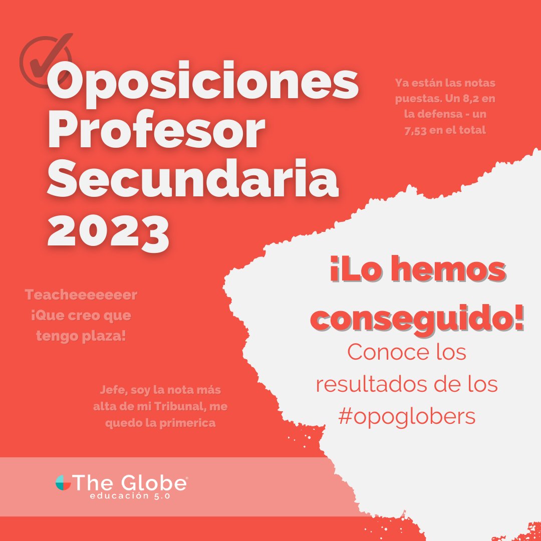 GlobeFormacion's tweet photo. "Teacheeeeeeer, ¡que creo que tengo plaza!" o "Jefe, soy la nota más alta de mi Tribunal, me quedo la primerica" son solo algunas de las frases con las que nuestros #opoglobers nos han contado que lo han conseguido💪.

#theglobeoposiciones #oposiciones https://t.co/yi1G7bEyhN