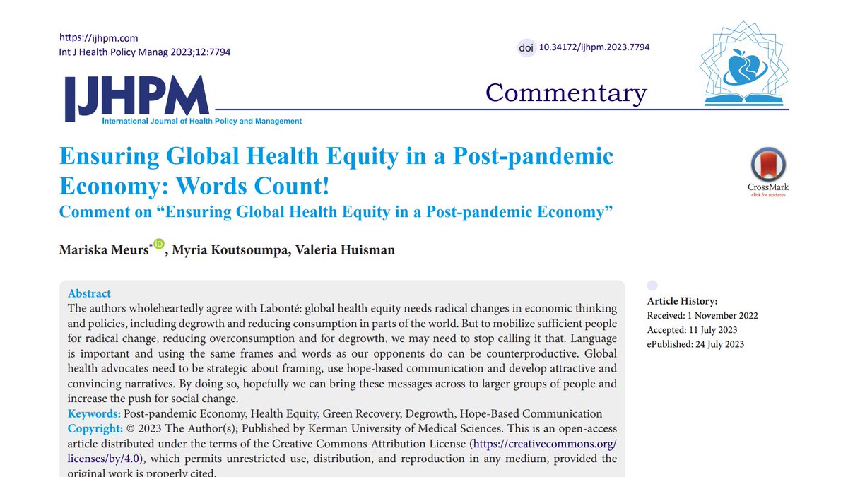 To realize global health equity, advocates need to be strategic about framing, use hope-based communication and develop attractive and convincing narratives.🗣

Read our commentary published @IJHPM
#strategiccomms #globalhealth #socialimpact