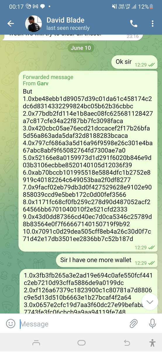 Goal06191465's tweet photo. @Cryptowithkhan Ok sir 
Sir this is my two wallets.i also contacted their representative davish blade and they blocked me in telegram in main tg https://t.co/yUUr61zMOh