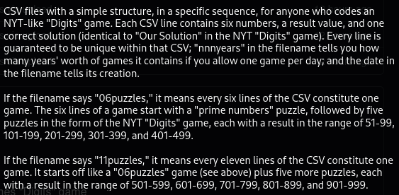 Digits_Analysis's tweet photo. Dear @NYTGames,

If you're ending "Digits" because you can't devise enough games to support it...

See https://t.co/rVF2412Bv0 for files with unique games stretching out to 100 years. You can use them for free, without attribution to @rsnbrgr, if it'll keep "Digits" going! 🤖 https://t.co/ht8nNwez39