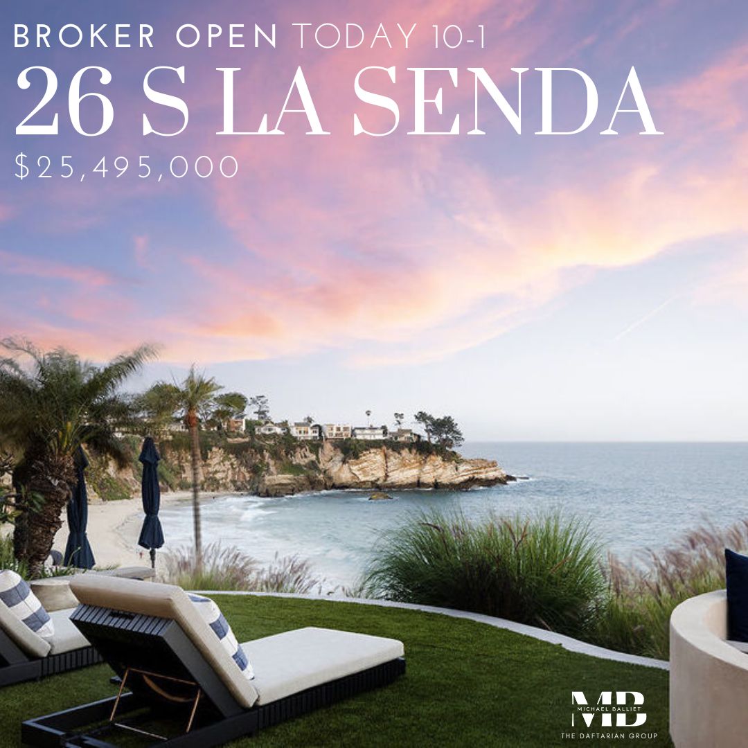 Join me at one of our team's newest listings, 26 S La Senda in Laguna Beach for a special BROKER OPEN today from 10am-1pm. This is an amazing home with some of the best views in Laguna. See you here! 

#lagunabeach #lagunabeachrealestate #ocrealestate #michaelballiet #br...