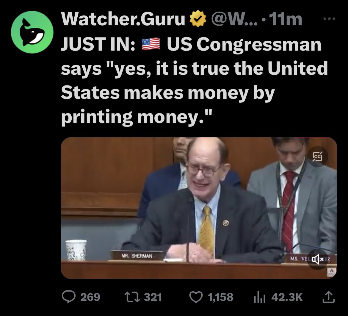 jimbeanLit's tweet photo. 🇺🇸 US Congressman drops a fascinating revelation: "Yes, it is true the United States makes money by printing money." 💸💭 

What's your take on this, #X fam?

#USCongress #MoneyPrinting #EconomicsDiscussion https://t.co/vRIeOdsCFk