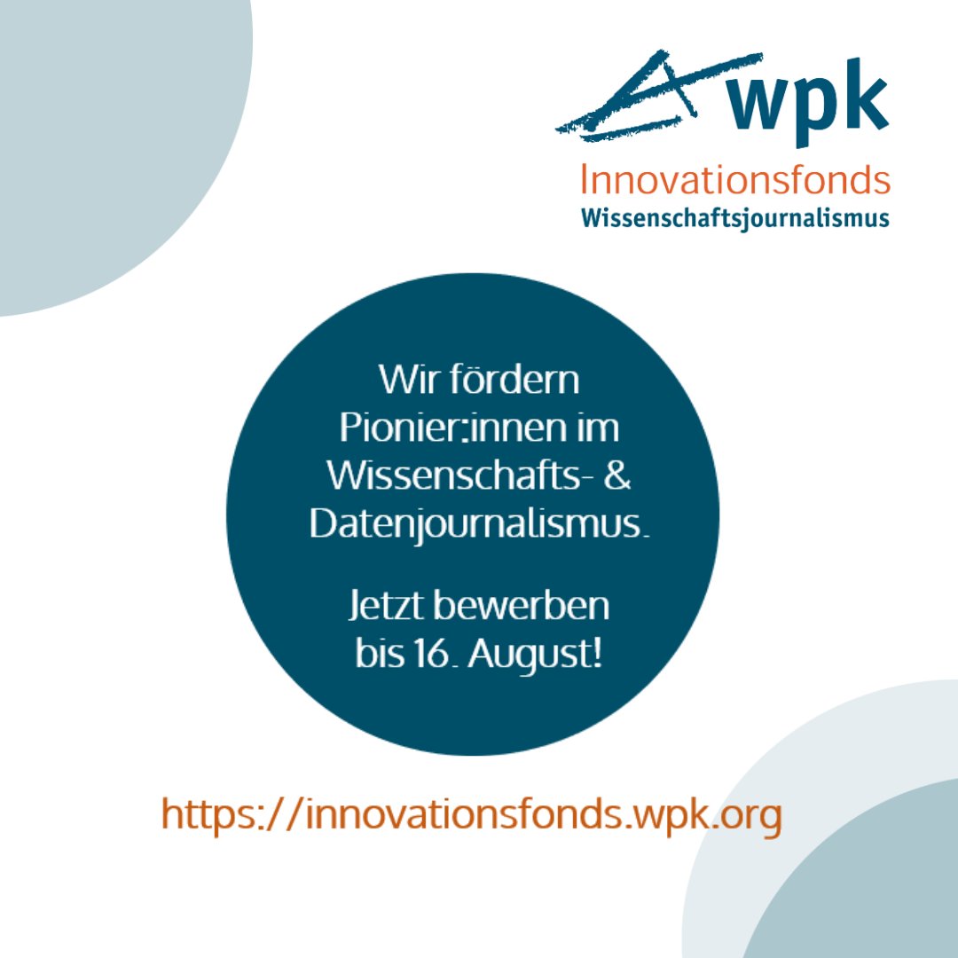 Für eine Bewerbung in der aktuellen Ausschreibungsrunde habt Ihr noch genau 3 Wochen Zeit!
Wir bieten ein experimentelle Förderlinie A (bis 10T€) und eine langfristige Förderlinie B (bis 75T€). 
Alle Infos und Bewerbungsmöglichkeit hier: innovationsfonds.wpk.org