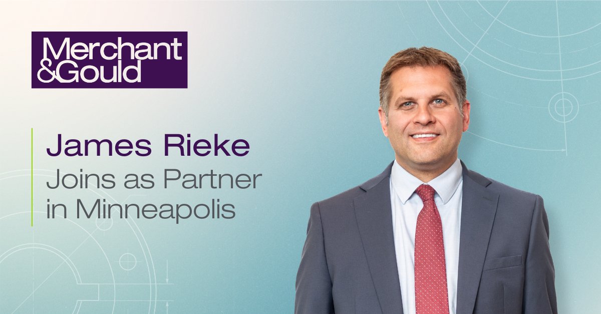MerchantGould's tweet photo. Merchant is pleased to have welcomed James Rieke as Partner. As one of the nation’s leading design patent filers, Jim brings over 20 years of experience with a focus on patent preparation, prosecution, and strategic IP portfolio management. Welcome, Jim! 
https://t.co/amSJA2x4xz https://t.co/NZyLKCXaTd