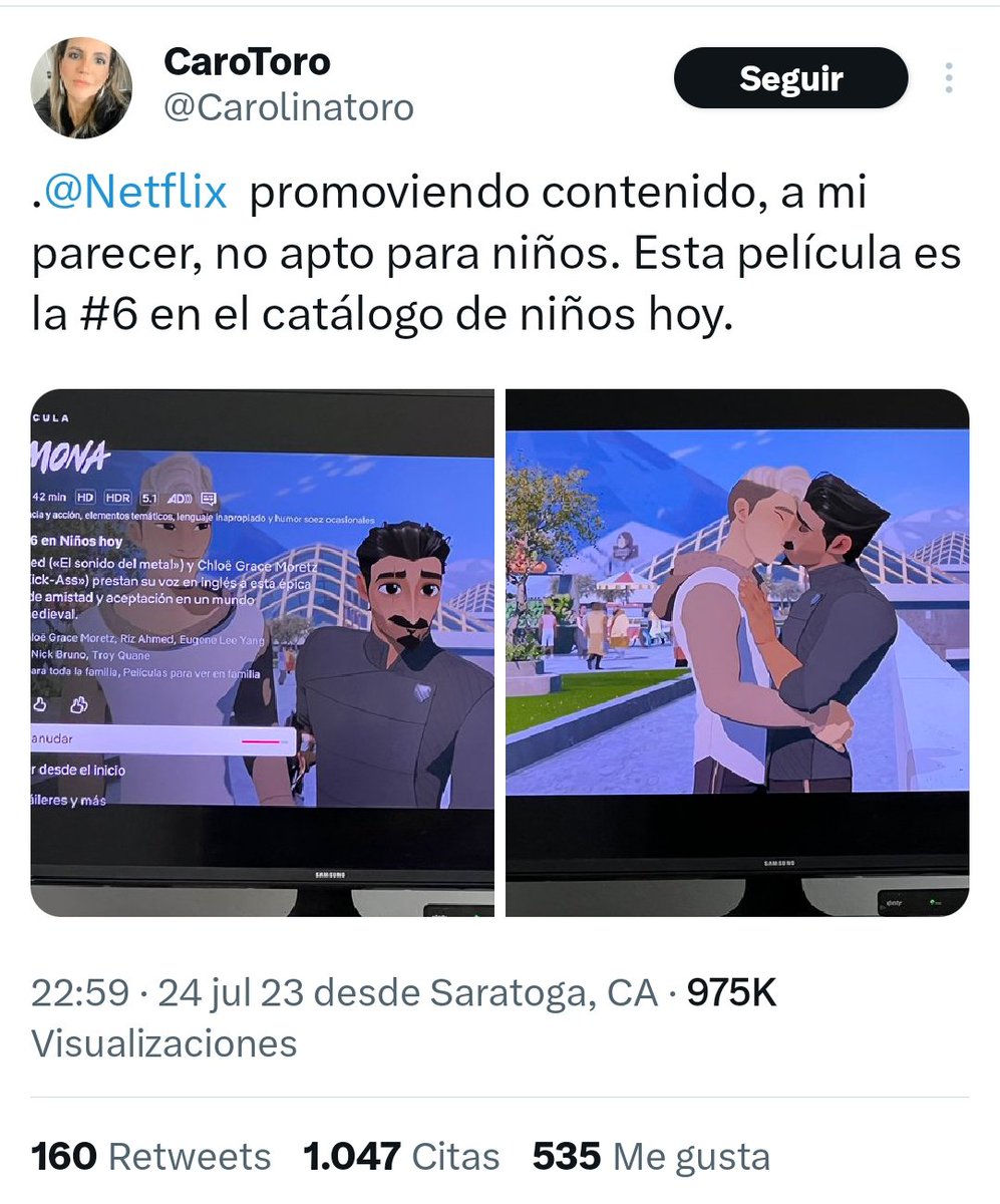 A Blancanieves y la Bella durmiente las besa un pavo cuando están  inconscientes, pero te molesta que dos hombres se den un simple beso porque  no es apto para niños. Mi hija, image size:997x1200