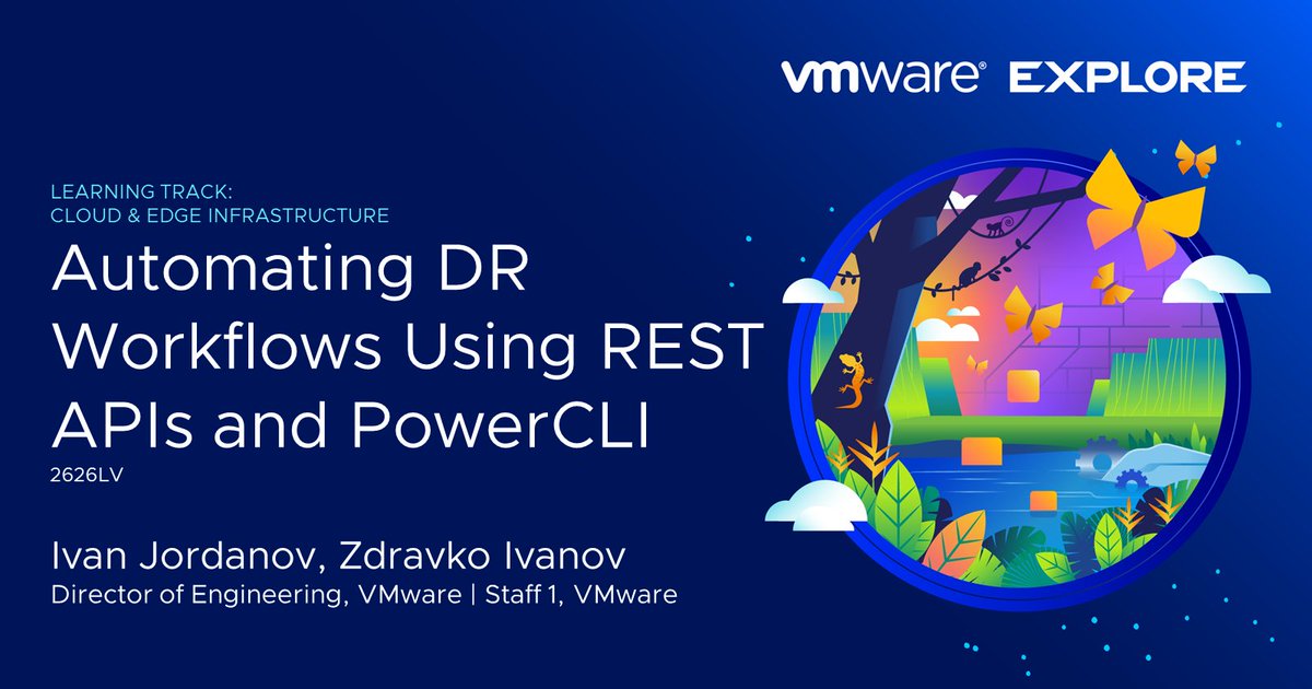VMware {code} (@vmwarecode) on Twitter photo Prepare your organization's data protection and automate disaster recovery workflows in VMware Site Recovery for VMware Cloud☁️
Listen in to <a href="/jordanov_ivan/">Ivan Jordanov</a> and <a href="/zdravko_ivanov/">Zdravko Ivanov</a> while they walk you through the steps at <a href="/VMwareExplore/">VMware Explore</a>
🗓️via.vmw.com/2626🗓️ Prepare your organization's data protection and automate disaster recovery workflows in VMware Site Recovery for VMware Cloud☁️
Listen in to <a href="/jordanov_ivan/">Ivan Jordanov</a> and <a href="/zdravko_ivanov/">Zdravko Ivanov</a> while they walk you through the steps at <a href="/VMwareExplore/">VMware Explore</a>
🗓️via.vmw.com/2626🗓️