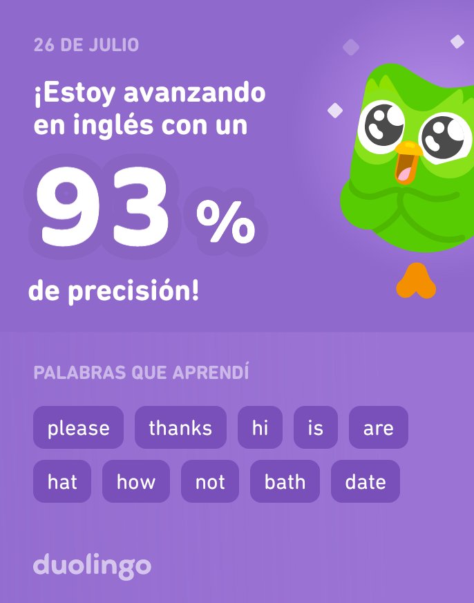 infantecarlos2's tweet photo. ¡Estoy aprendiendo inglés en Duolingo! Es gratis, divertido y efectivo. https://t.co/385JwdeC5F