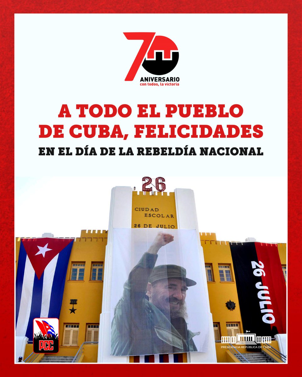 26-7 Día de la Rebeldía Nacional. Hoy seguimos las marcha revolucionaria con los mismos ideales de independencia y justicia. <a href="/finanzasprecios/">Ministerio de Finanzas y Precios Cuba</a> <a href="/OnatdeCuba/">ONAT de Cuba</a> <a href="/MEP_CUBA/">Ministerio de Economía y Planificación de Cuba</a> <a href="/MTSS_CUBA/">MTSS CUBA</a> <a href="/BancoCentralCub/">Banco Central de Cuba</a> <a href="/PresidenciaCuba/">Presidencia Cuba 🇨🇺</a> <a href="/MMarreroCruz/">Manuel Marrero Cruz</a>