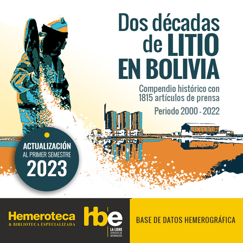 💡¿Qué se conoce sobre el proyecto de industrialización de #litio en #Bolivia?
📚Con este dossier hemerográfico, accedes a más de dos mil notas periodísticas sobre el tema, publicadas en medios nacionales en los últimos 23 años.
📌Búscalo en nuestro stand en la FIL de La Paz.