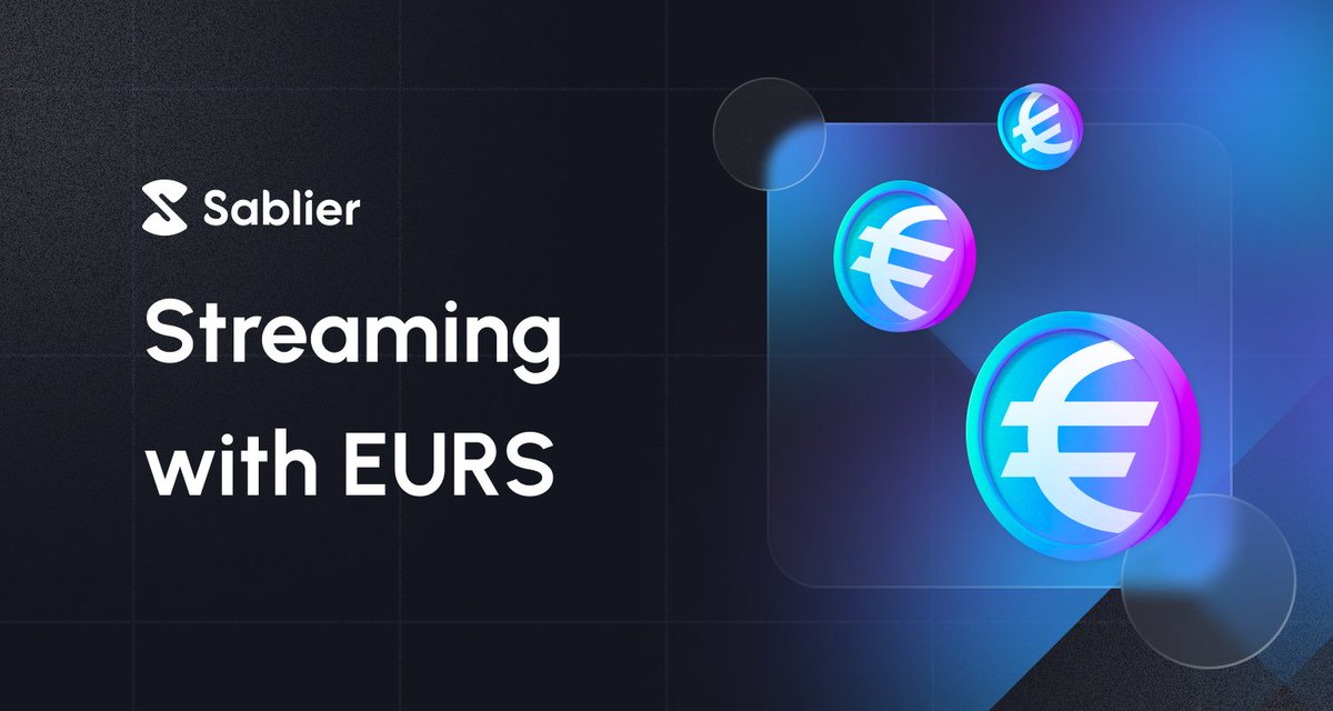 Sablier's tweet image. You can now stream EURS, one of the leading EURO stablecoins, using Sablier v2! 🎉

This is ideal for European organizations using Sablier for payroll, as EURS is backed 1:1 by by cash.

Start streaming here: app.sablier.com