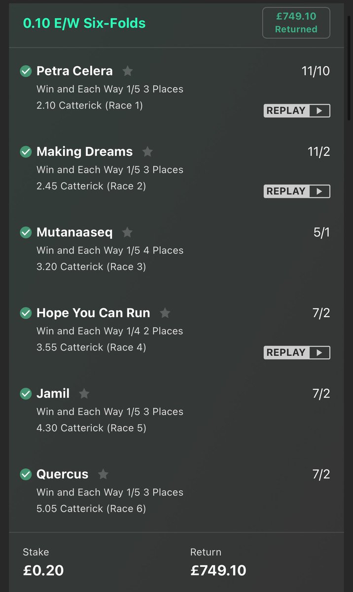 You can't match this!😳

6 Fold paid out at 7462/1 ✅

What a day for this member, waiting on others sending slips hopefully few more big beauty's
