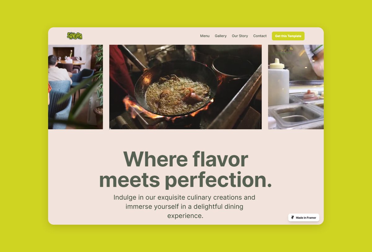 creating_mann's tweet image. Unveiling Savora - my first @framer Restaurant Template!
Feature:
A captivating homepage
An enticing menu page
A gallery page to showcase your culinary masterpieces
An engaging Our Story page, and
A user-friendly Contact page.
Link: savora.framer.website
#webdesign #framer