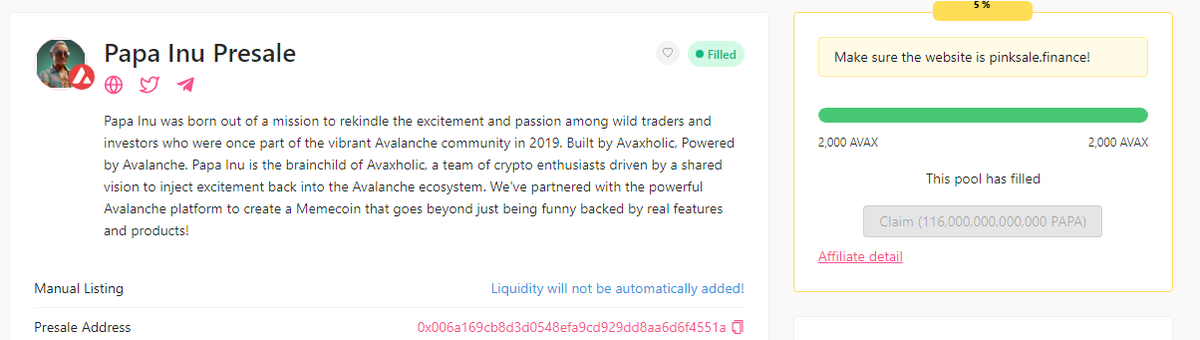 🎉🌟 Heartfelt Gratitude to the PAPA INU Community - Reaching TOP 1 on PinkSale and 2000 AVAX Hard Cap! 🌟🎉

🚀 What an incredible achievement! We extend our deepest thanks to each and every member of the PAPA INU community for making this milestone possible! 🙏