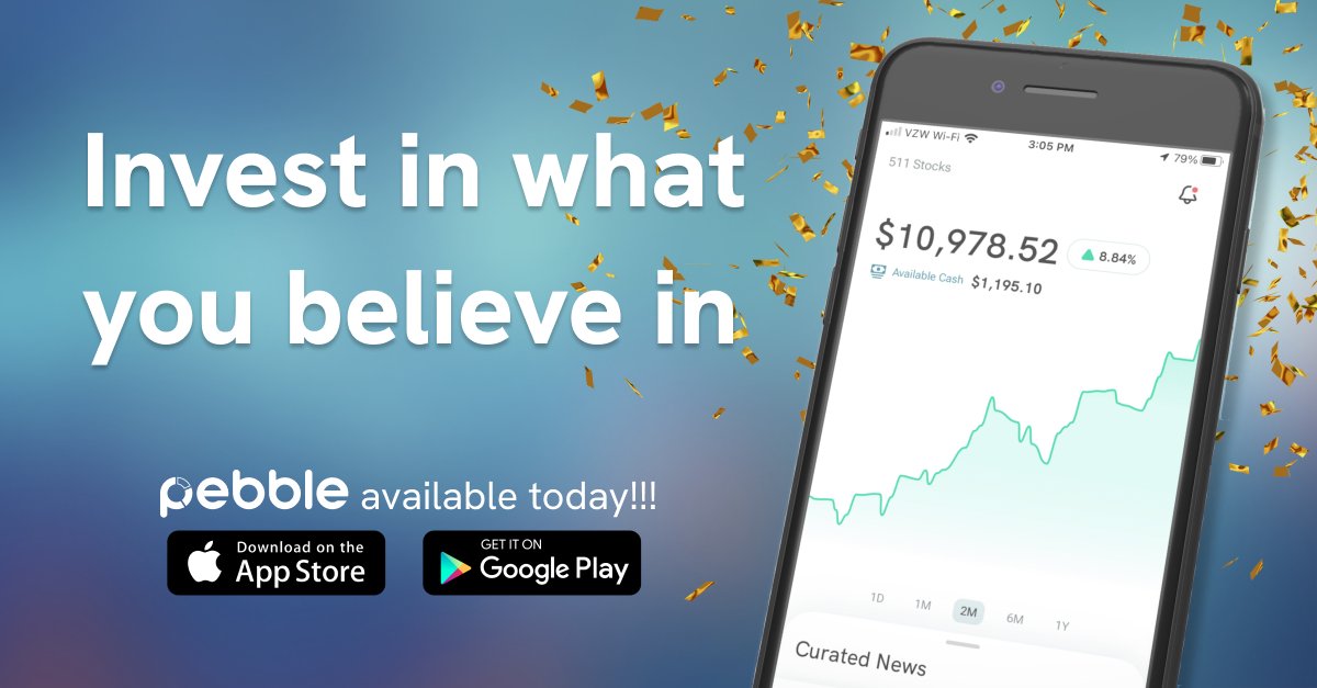 Today is launch day! 🚀🎉🔥

Investing is hard.

We make it super easy to build wealth based in your individual ideas and values.

Want to invest in "EVs without Elon"... you say it, we build it, you invest.

Download at pebble.finance