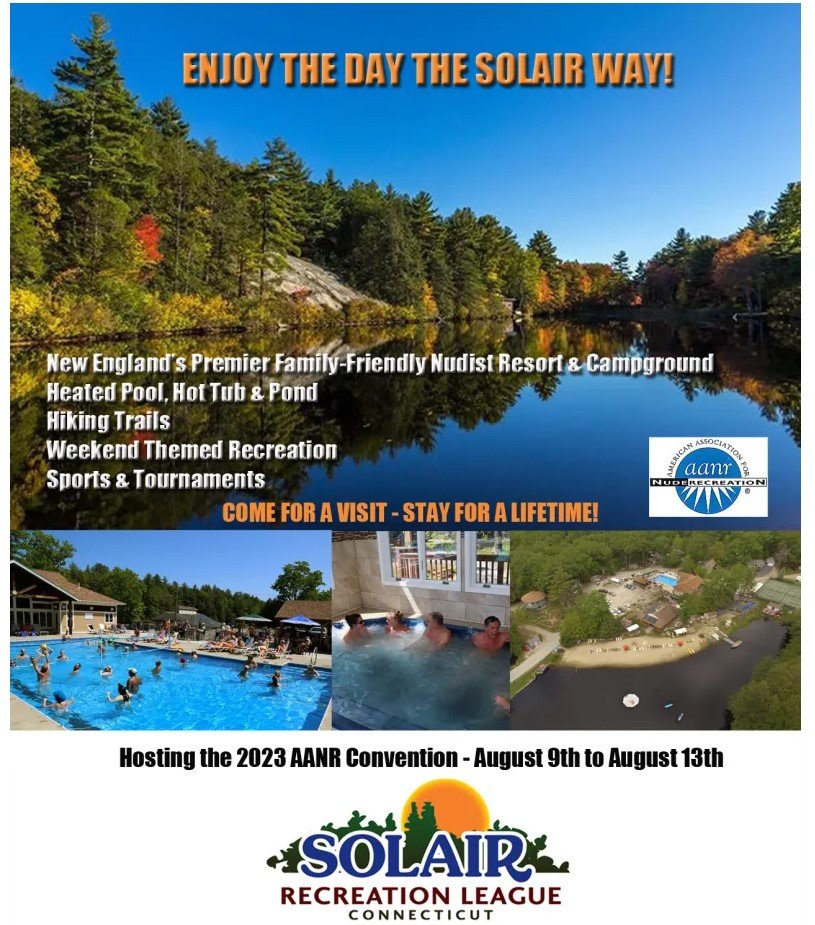 Join Solair for an Exciting Week of Fun and Celebrations at the AANR Convention

Woodstock, CT – Solair Recreation League, a premier nudist resort, is delighted to announce that it will be hosting the American Association for Nude Recreation (AANR) Convention from August 7 – 14,