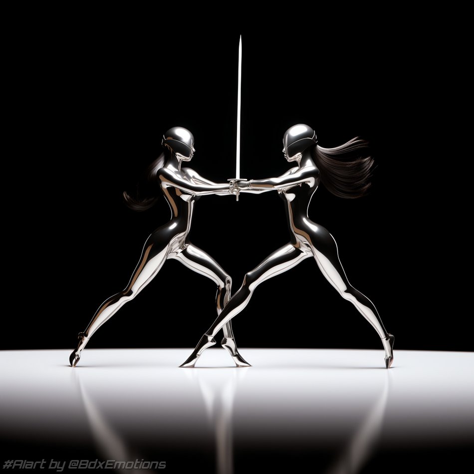 BdxEmotions's tweet photo. #AIfencing in #blackandwhite :
I've always been astonished by body dynamics between fencers.
It inspired me to try & picture in B&W with #AI such body movements & pure aesthetics of fighting fencers... https://t.co/n1THWKKows