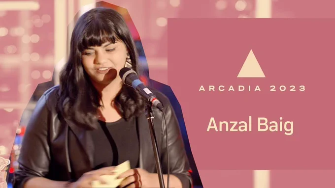 Arcadia branding and a photo of Anzal.