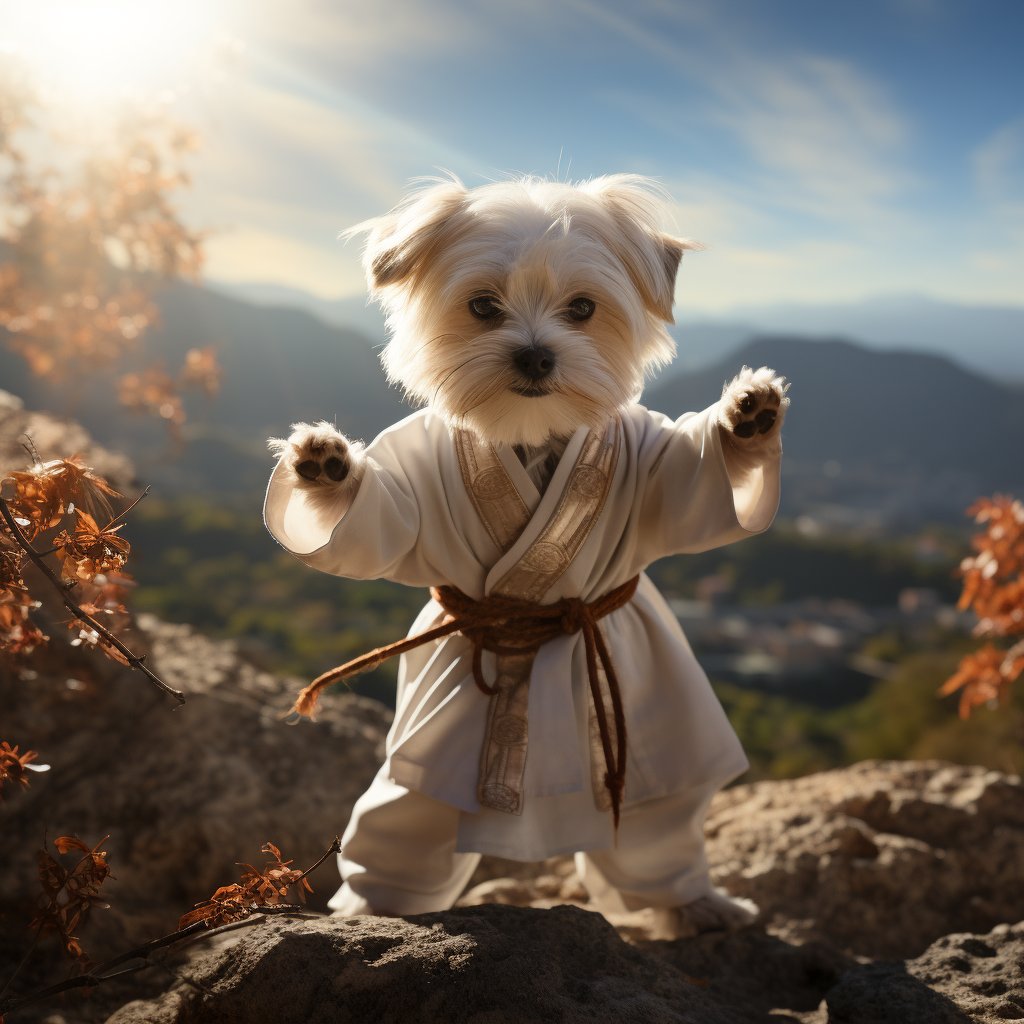 TransLingoX's tweet image. &quot;Meet the adorable Kung Fu Pup! 🐾🥋 This little canine prodigy knows some serious Chinese martial arts moves! 🐶💪 #KungFuDog