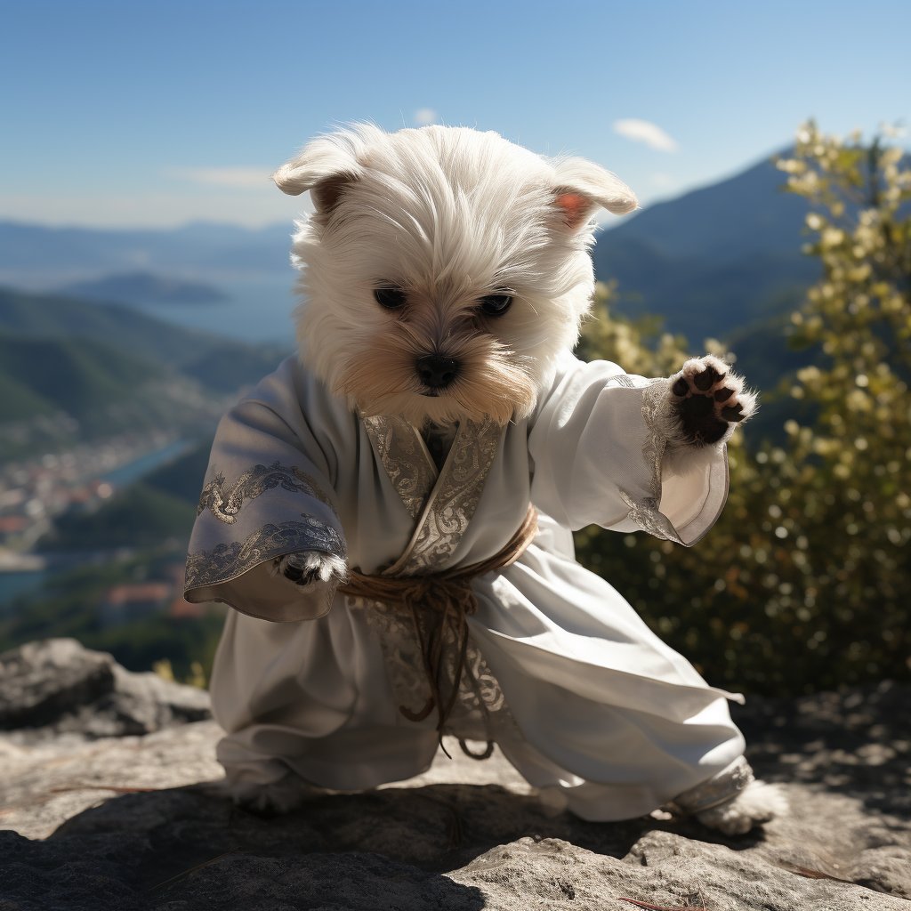 TransLingoX's tweet image. &quot;Meet the adorable Kung Fu Pup! 🐾🥋 This little canine prodigy knows some serious Chinese martial arts moves! 🐶💪 #KungFuDog