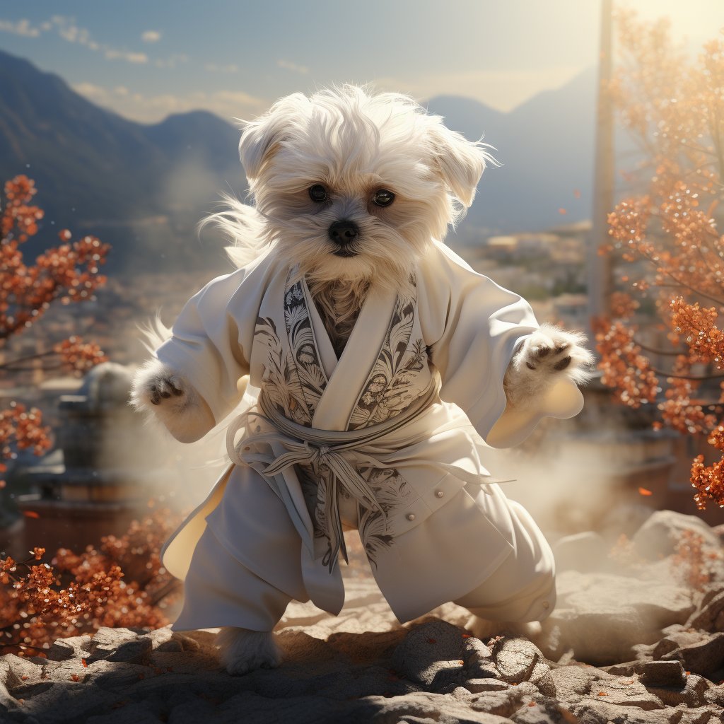 TransLingoX's tweet image. &quot;Meet the adorable Kung Fu Pup! 🐾🥋 This little canine prodigy knows some serious Chinese martial arts moves! 🐶💪 #KungFuDog