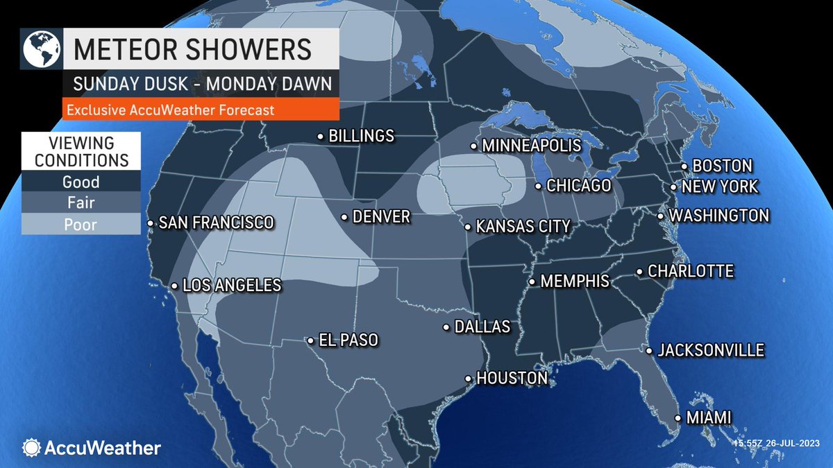 2 meteor showers will peak this weekend, and the weather is looking favorable for large swaths of the United States &amp; Canada: bit.ly/3q8nQzN