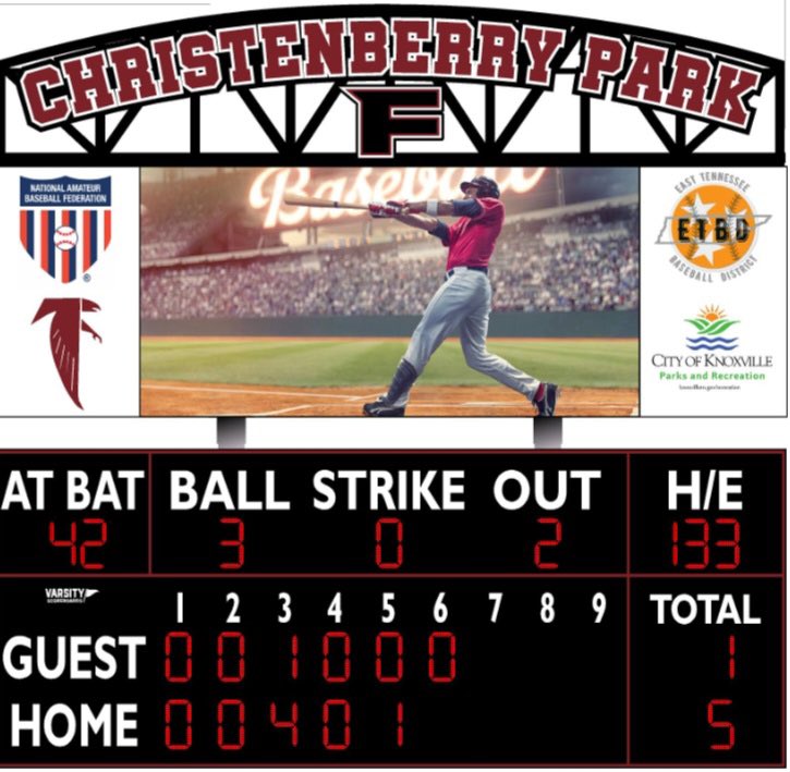 FultonBaseball's tweet photo. The Fulton Falcons will play in a renovated Christenberry Park in 2024. All four fields in the park will have turf infields and state of the art scoreboards. Many other improvements will be announced soon. @prepxtra @5StarPreps @TNBballReport @TBCAorg https://t.co/RWsF1Xhbcg