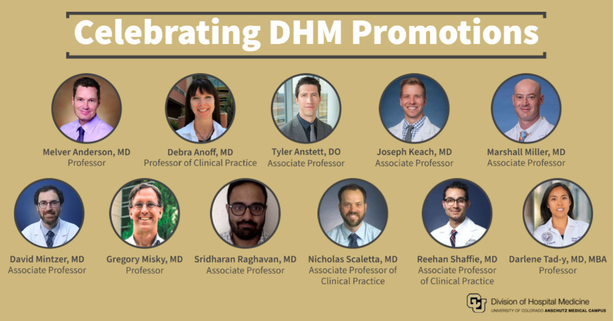 Help us celebrate the latest round of promotions for our #CUDHM! We are so grateful for this wonderful group of #hospitalists. 👏 @CUDeptMedicine
